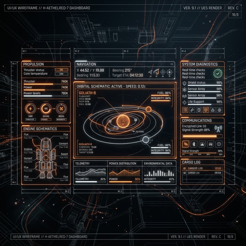 Futuristic Orange and White UX Wireframe